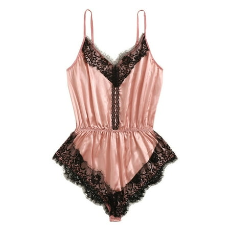 

NECHOLOGY See Thru Lingerie for Women Silk Pajamas Bow Backless Lace Stain Sleepwear Womens Lingerie Corsets & Bustiers Underwear Pink Small