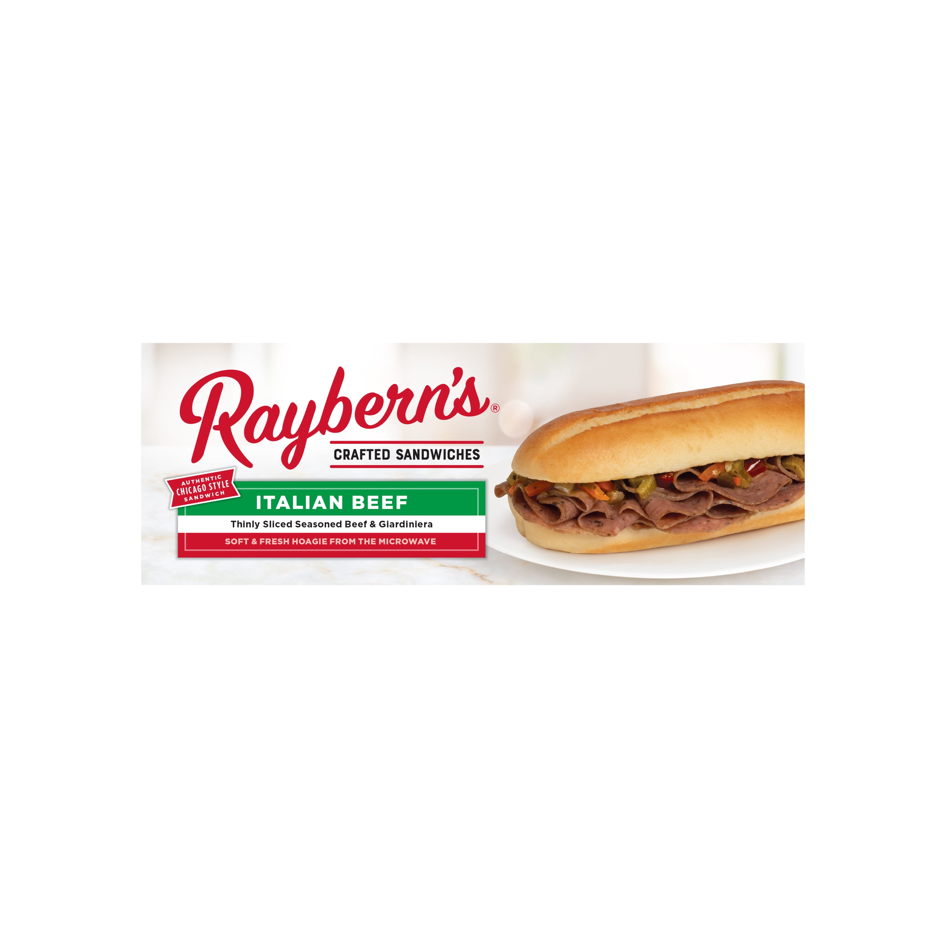 Raybern's Italian Beef Sandwich, 16g Protein,  9.4 oz, 2 Count Box (Frozen)