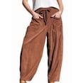 thumbnail image 3 of Women'S Corduroy Pants Baggy Wide Leg Pants Casual Elastic Waisted Palazzo Harem Pants with Pockets Brown S, 3 of 8