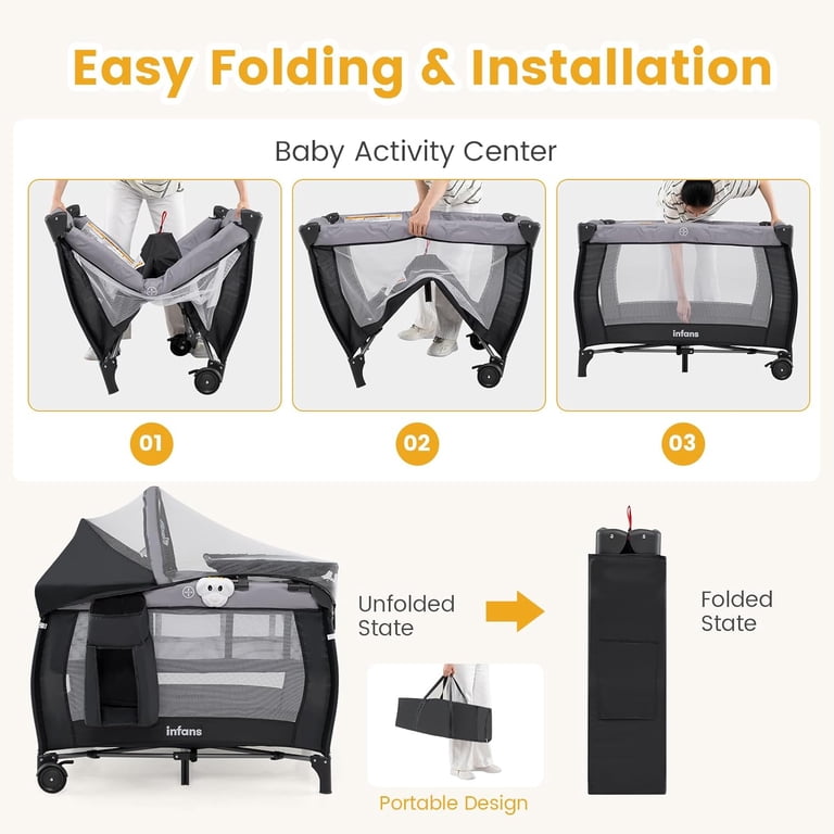 INFANS 4-in-1 Pack and Play with Bassinet & Mosquito Net photo 3