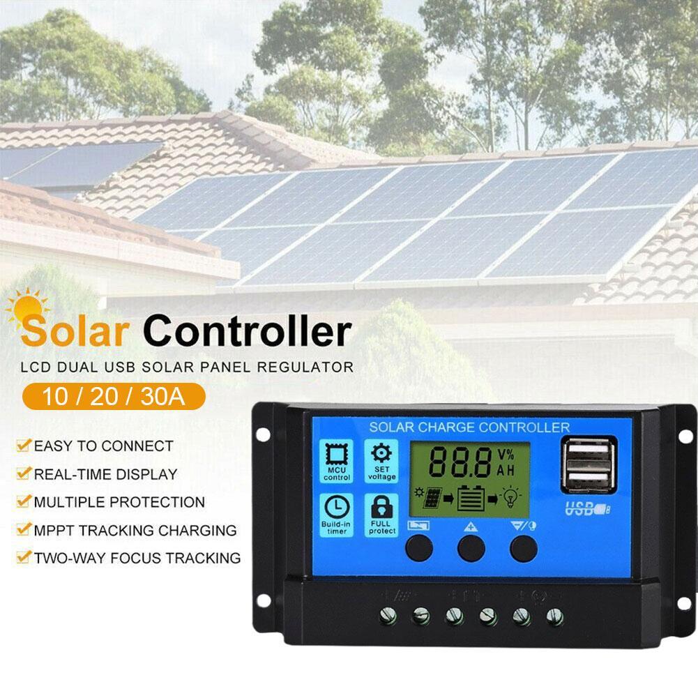 Solar Panel 10/20/30A Battery Charge Controller LCD RegulatorS 12V/24V Dual new. I8D3