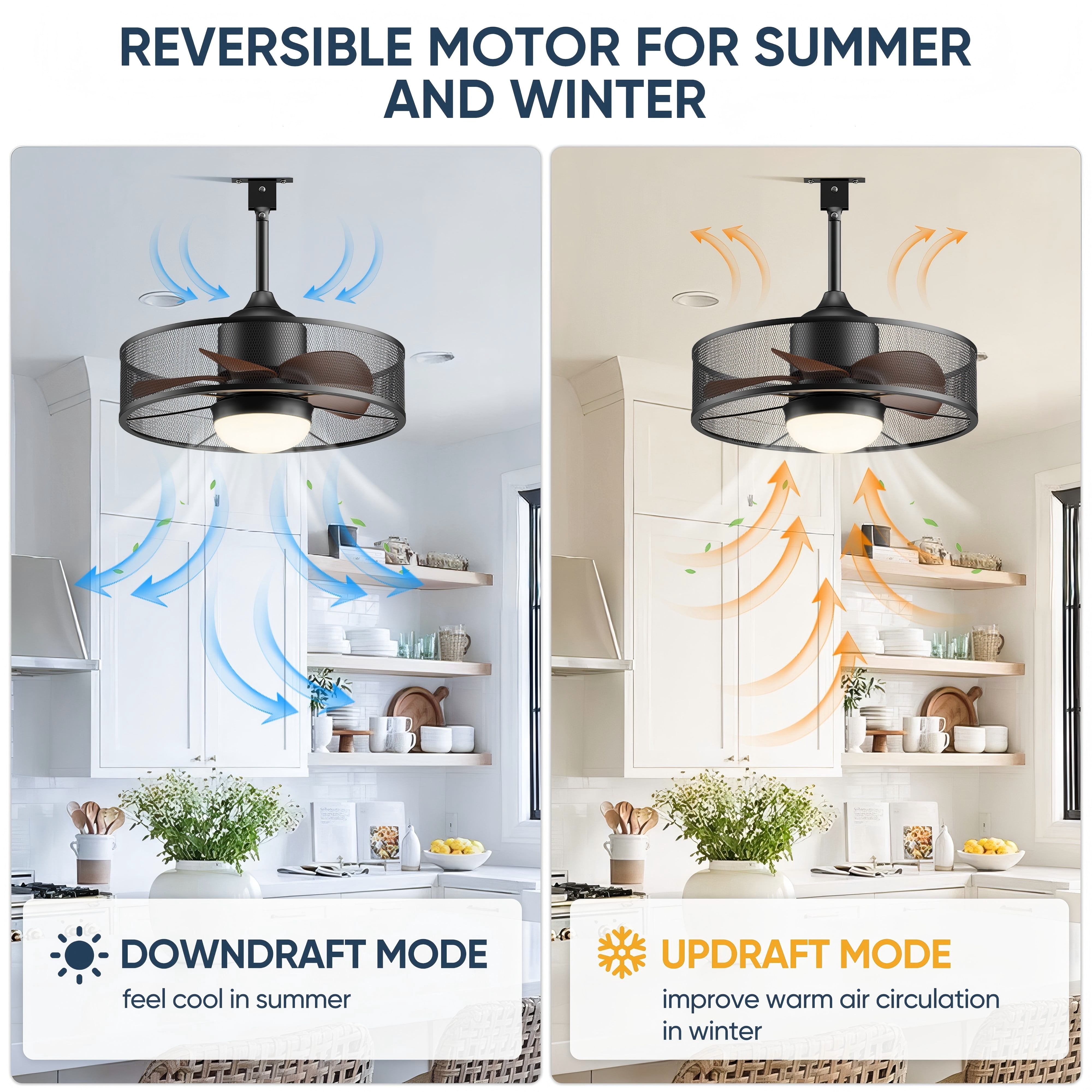 19.1" Ceiling Fan with Light Remote Control, Black Modern Waterproof Pendant Light Gazebo Fan for Outside Porch Patios