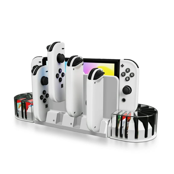 Switch Dock Charging Station Stand - Joy-Con Controller Charger for Nintendo Switch & Switch OLED - Upgraded Switch Joycon Charger with 20-Slot Game Card Holder