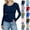 Navy #025, variant on Women's Slim Fitted Long Sleeve Basic Tops Spring Crewneck Shirts Ribbed Knit Sweater Fashion Casual Tee Light Blue M