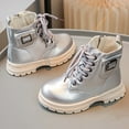 thumbnail image 4 of Girls Winter Combat Boots Fashion Buckle Lace up Side Zipper Waterproof Lug Sole Warm Kids Ankle Booties Silver 11 Little Kids, 4 of 6