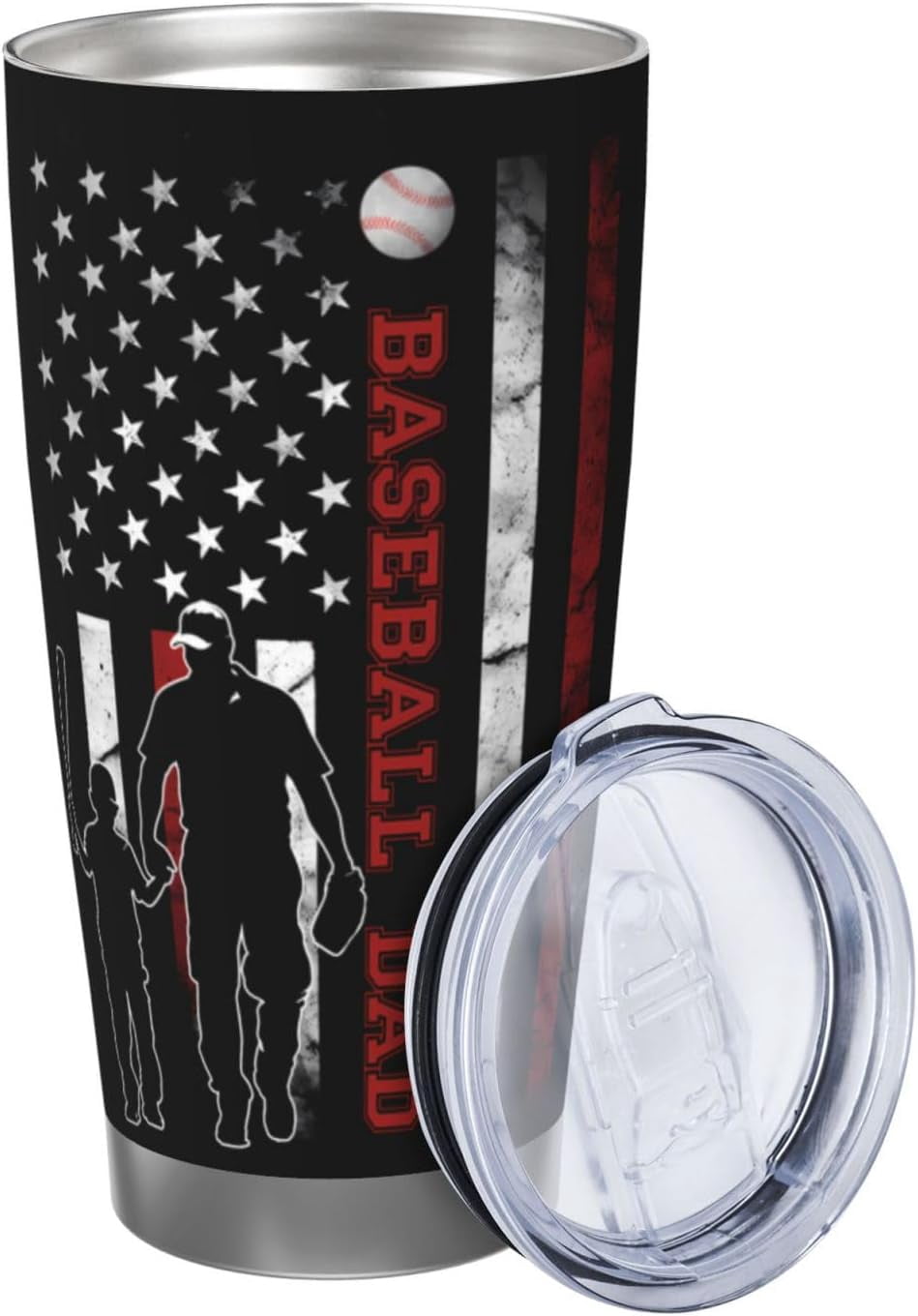 Baseball Dad Tumbler for Dad Gifts, 20oz Insulated Dad Coffee Tumbler with Lid, Birthday Christmas Gift for Dad from Daughter Son