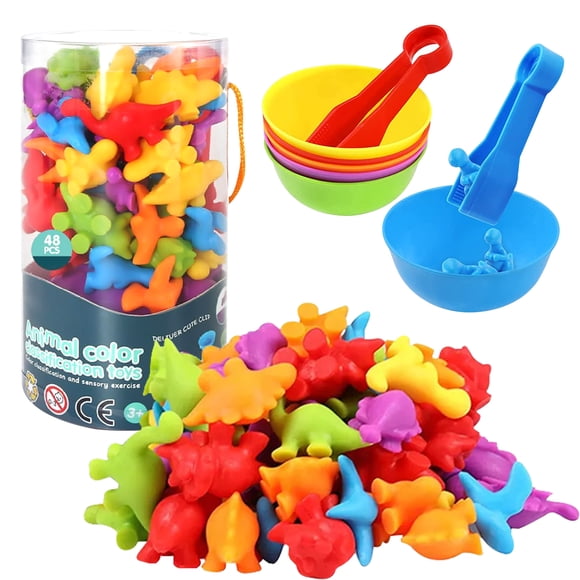 Sutowe Counting Dinosaur Animal Toys Counting Sorting Sensory Toys Cognition Learning Math Toys Number & Color Educational Matching Counting Game Toys for Children Boys Girls