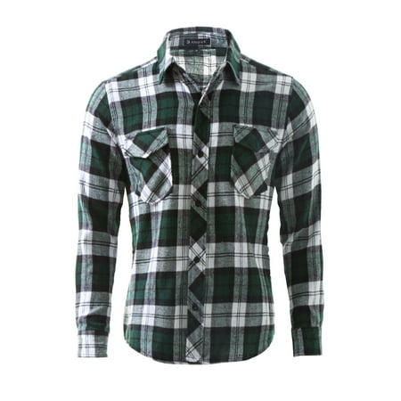 Dark Blue Plaid Snap - Men's Button Up Plaid Flannel Shirt Green (Size M / 38)
