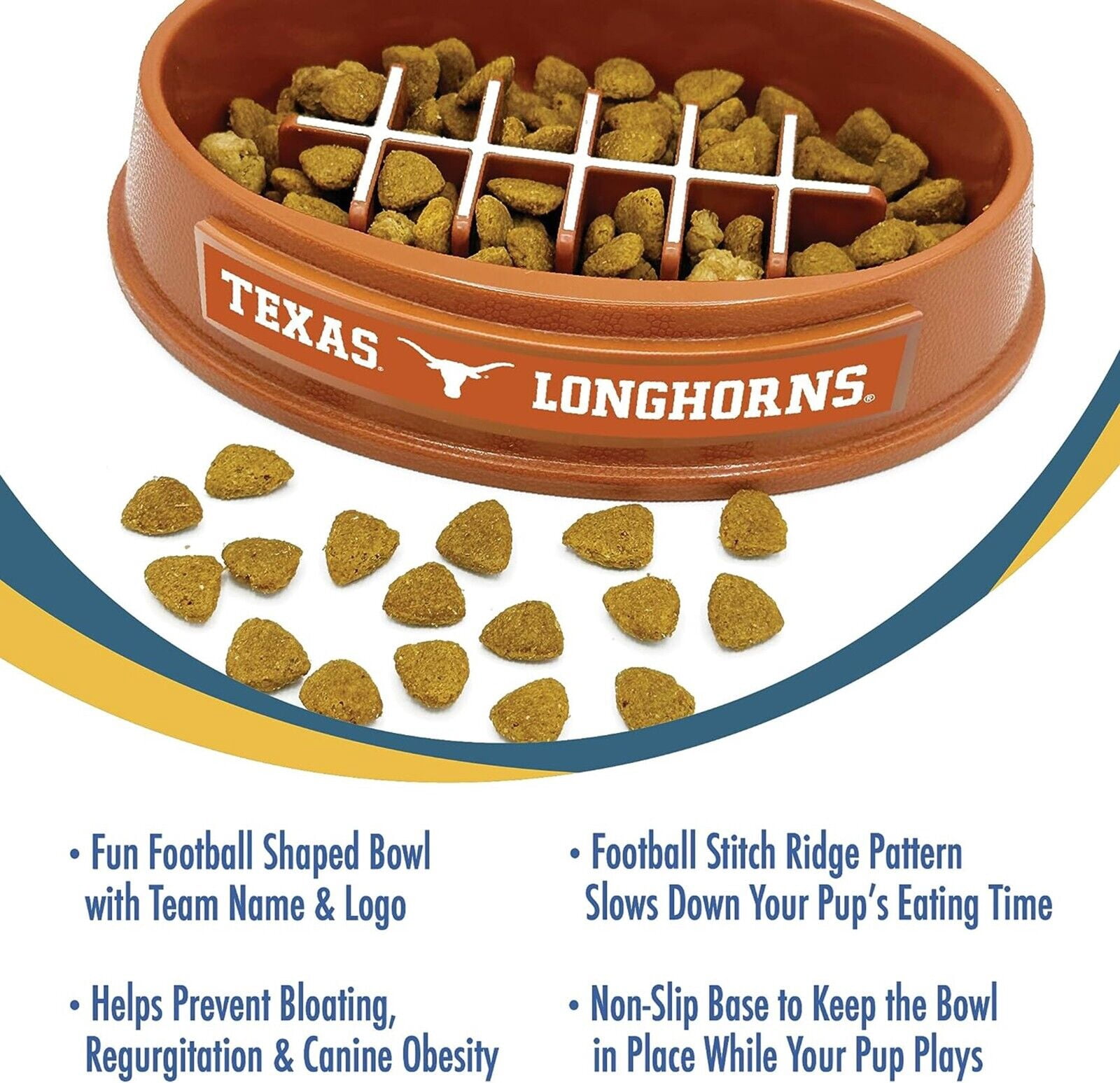 Pets First NCAA Texas Longhorns Super-Bowl Slow Feeder Bowl for Dogs and Cats with Non-Slip Mat