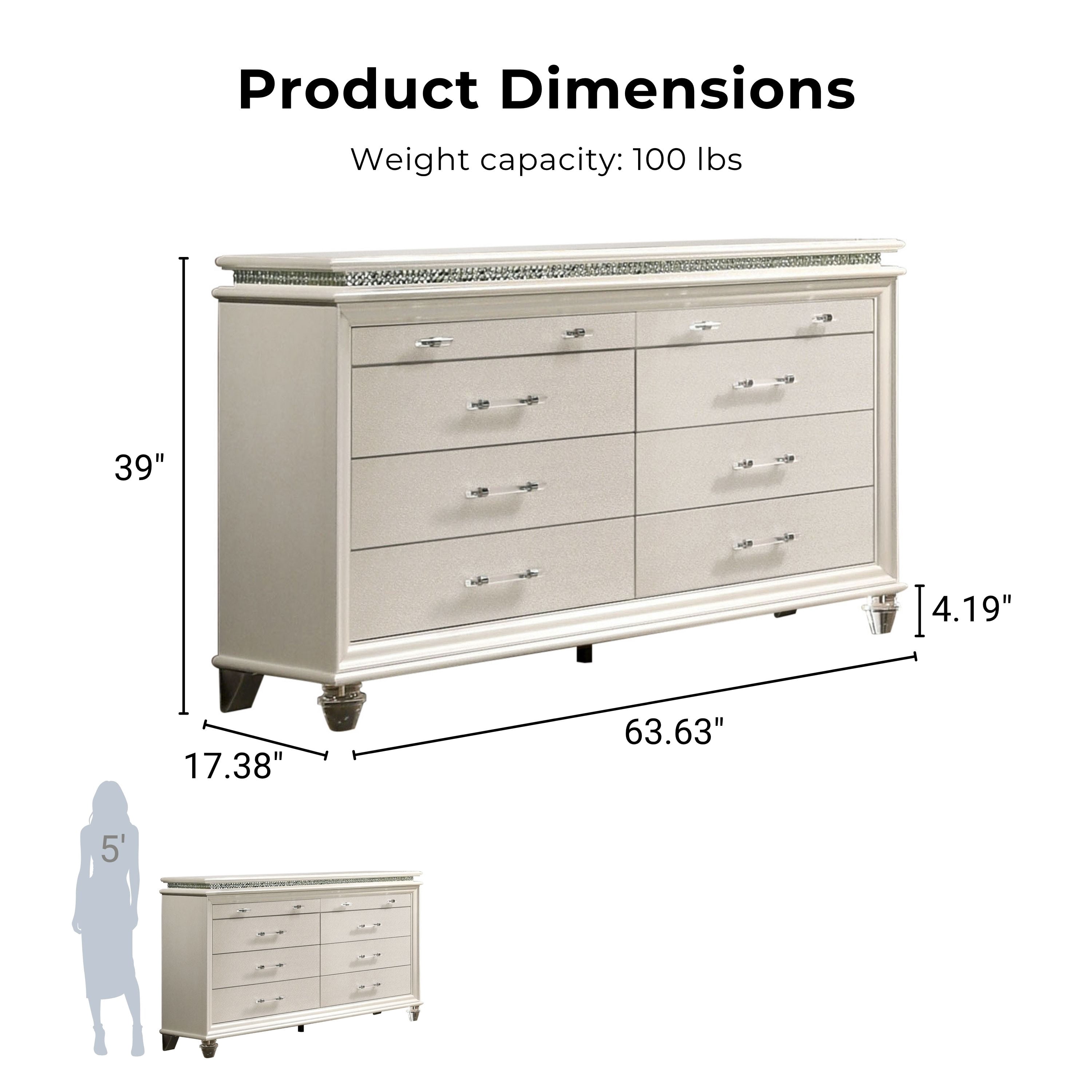 Furniture of America Elaina Adult Modern 8-Drawer Dresser, Pearl White