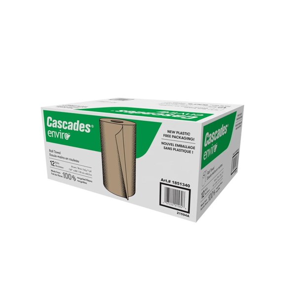 Cascades Enviro Brown Paper Towel Rolls – 12 Pack | New 2025 Packaging | for Commercial or Home Use (12 Rolls)