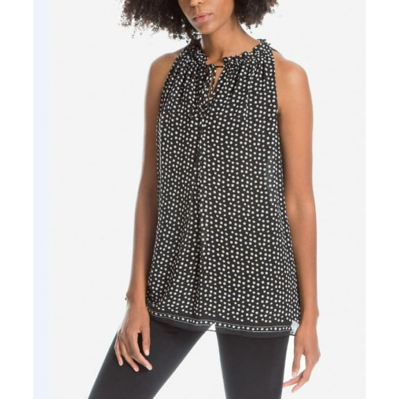 Max Studio London Sleeveless Tie-Neck Blouse Women's Polka Dot Top L