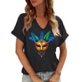 thumbnail image 1 of Xuyuer Mardi Gras V-Neck T-Shirt for Women Hearts Beads Carnival Tuesday Parade Loose Top short Sleeve Casual Tee Tshirts S-2XL Pattern T-Shirt - Casual Short-Sleeved Retro, 1 of 6