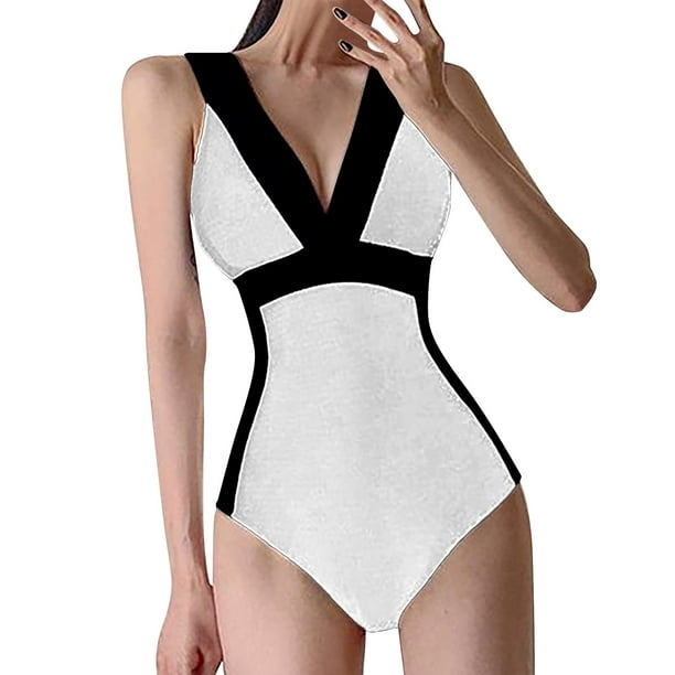 One Piece Swimsuit for Women High Cut Tummy Control Ruffle Bathing Suits  Low Back V Neck Swimwear (Color : White, Size : Large) : :  Clothing, Shoes & Accessories