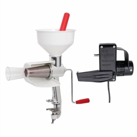 Johnny Apple Sauce Maker, Tomato Sauce Maker, Remove Skins & Seeds From Produce, Model 250 Clamp Based Food Strainer with Electric Motor (Strainer + Motor)