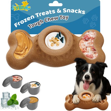 JoyBruko Enrichment Dog Treat Toys - Frozen Dog Treat Dispensing Chew Toy for Aggressive Chewers to Keep Them Busy Ice Cream Holder Freeze Bone with Mold Cups Fillable Cognitive Licking Toy Brown