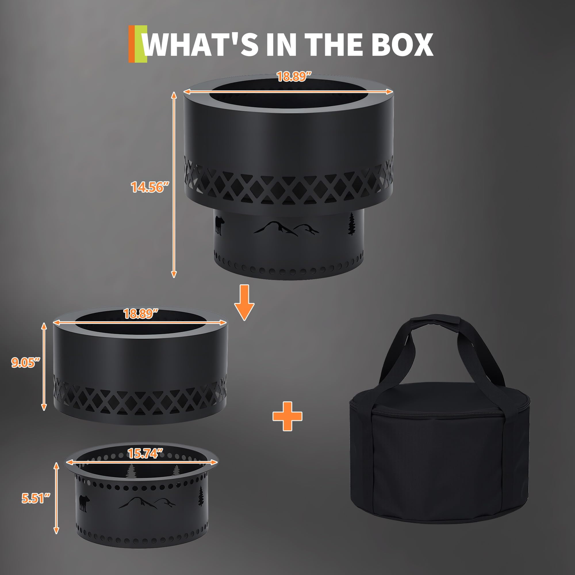 19 Inch Smokeless Fire Pit, Fire Pits for Outside Wood Burning, Portable Bonfire Outdoor Firepit with Removable Ash Pan & Dust Bag, Camping Backyard
