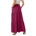 thumbnail image 2 of APEXFWDT Women's Long Maxi Skirt Casual High Waist A-Line Skirt with Pockets, Ruffle Tiered Beach Flowy Skirt for Summer,M,Hot Pink, 2 of 6