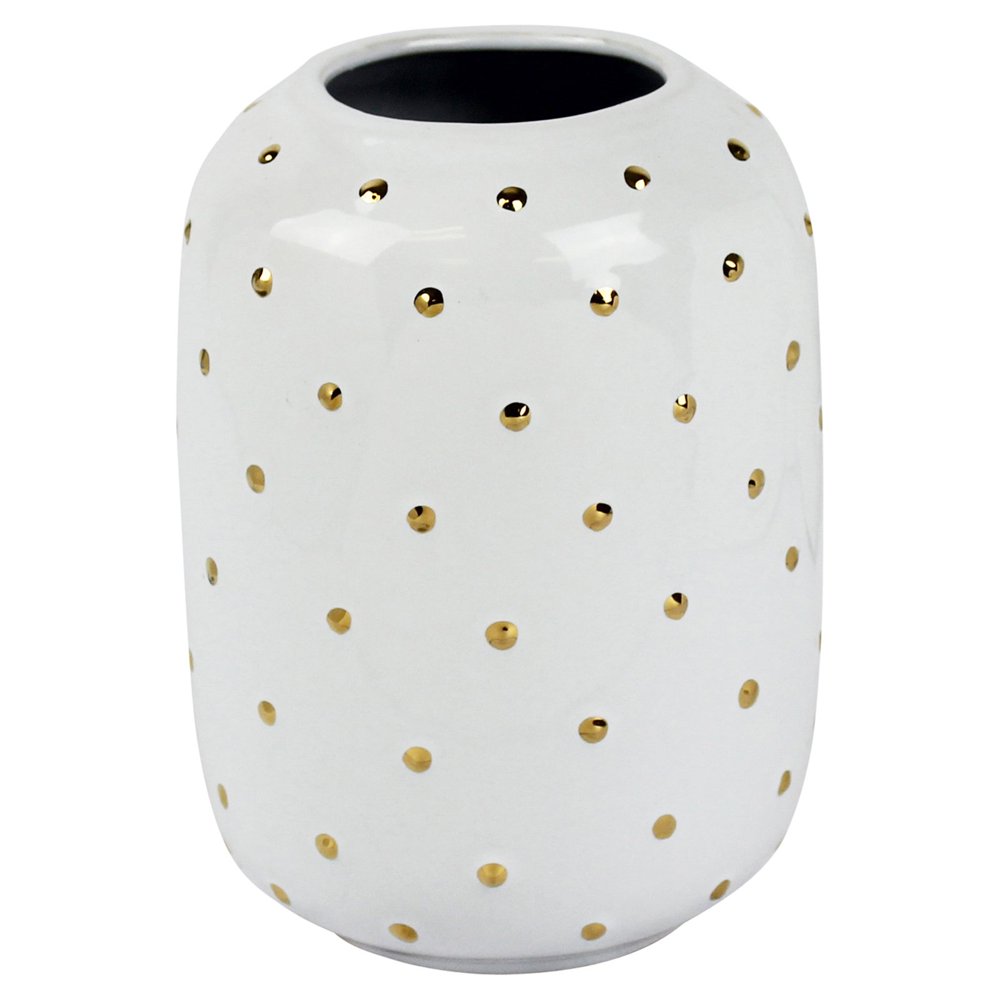 Sagebrook Home White Vase with Gold Dots