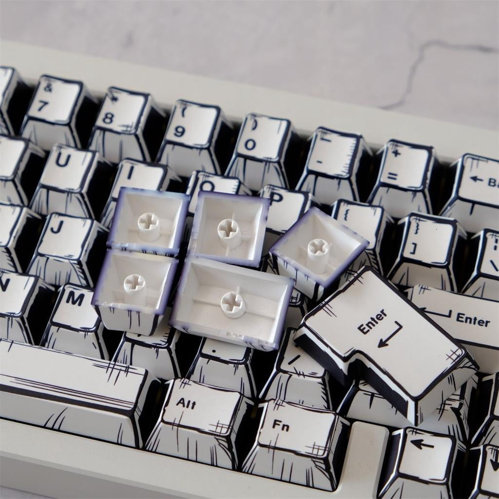 lanema 149PCS Original Height Keycaps With Black And White Art Pattern For Mechanical Keyboard Adding Personality