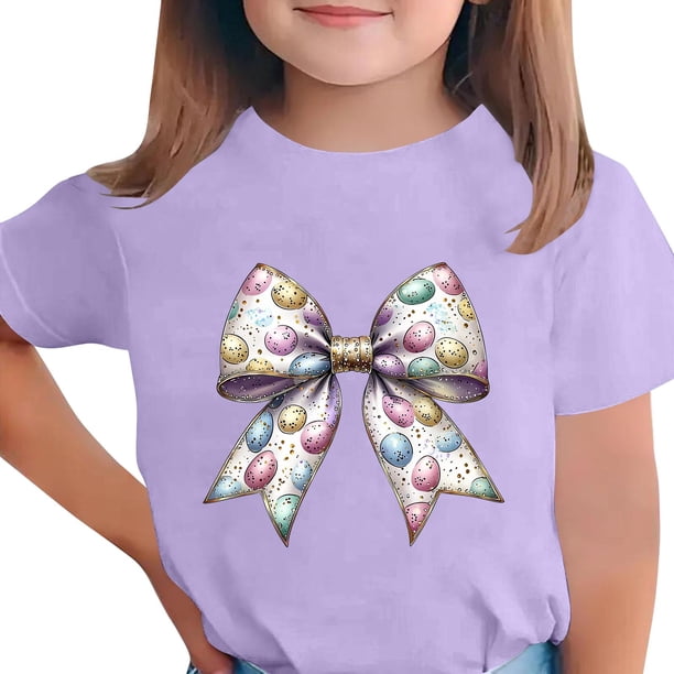 Manga Corta Crop Top para Niños Niños Pascua Impresa Cuello Redondo Casual Camiseta Tee para 3-14 Años