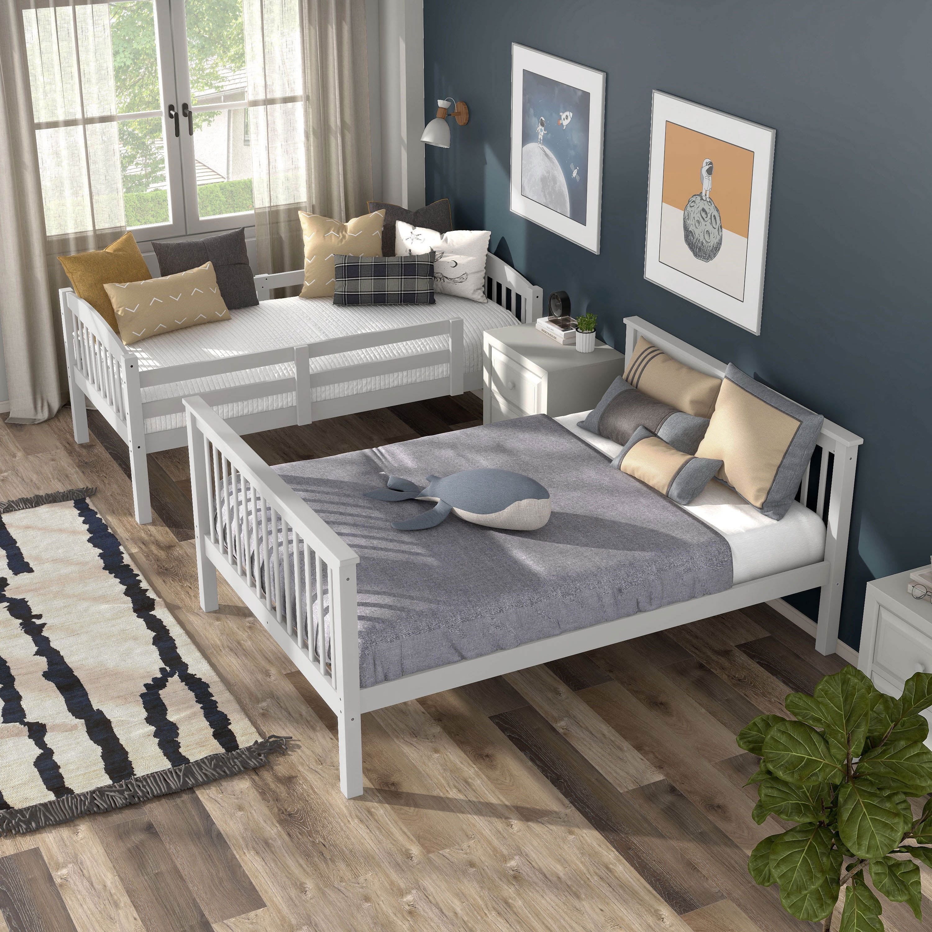 Furniture of America Aida Twin over Full Kids Wood White Bunk Bed with Ladder