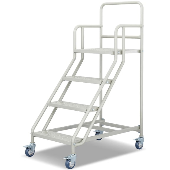 Reykilor 4-Step Rolling Ladder with Wheels, 485 lbs Capacity Non-Slip Mobile Stairs, Anti-Slip Platform Ladder with Handrails for Home & Warehouse