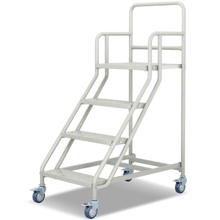 Reykilor 4-Step Rolling Ladder with Wheels, 485 lbs Capacity Non-Slip Mobile Stairs, Anti-Slip Platform Ladder with Handrails for Home & Warehouse