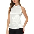 thumbnail image 4 of INSPIRE CHIC Women's Elegant Summer Pleated Mock Neck Tops Sleeveless Halter Tank Satin Blouse M White, 4 of 6