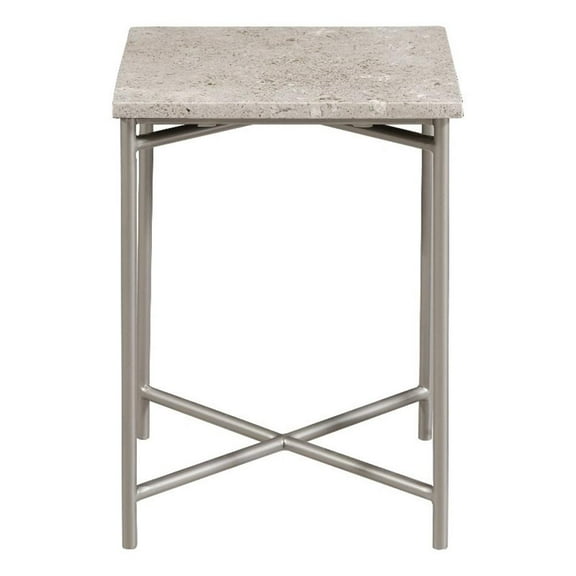 Bowery Hill Small Stone Top Nesting table with a Silver Metal Base