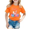 thumbnail image 1 of MIASHUI T-Shirt à Manches Courtes pour Enfants Joyeuses Pâques Imprimé Œuf Bunny, Orange, 12-13 Ans, 1 of 4