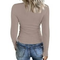 thumbnail image 4 of Resicozy Women Long Sleeve Shirts Rib Slim Fit Tops Basic Tee 2025 Fall Spring Casual Crewneck T-Shirt Solid Color Clothes Champagne M, 4 of 8