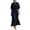 Navy #8, variant on Wedding Guest Dresses V Neck Stand Collar Solid Y2k Dresses 3/4 Sleeve Side Slits Elegant Work Lightweight Trendy Maxi Dresses Navy XL