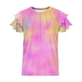thumbnail image 5 of HAOTAGS Girls Tops with Cute Ruffle Sleeve(5-13) Round Neck Tie-dye Print T-shirts Pink Size 10 Years, 5 of 6