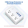 thumbnail image 5 of 20 FT Extension Cord with Multiple Outlets,  20 ft Surge Protector Power Strip with 6 Outlets with 4  Ports(1  C),Flat Plug with Long Cord 1700 Joules Protection for  Office White, 5 of 7