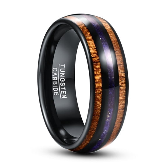 8mm Wide Inlaid Acacia Wood Lapis Lazuli Black Men's Tungsten Steel Ring
