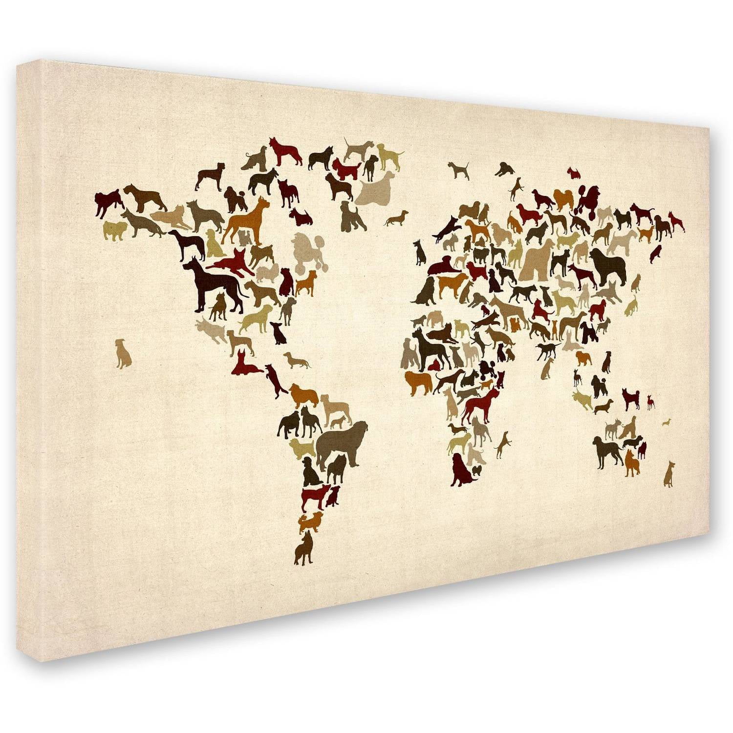 Trademark Fine Art "World Map of Dogs" Canvas Art by Michael Tompsett
