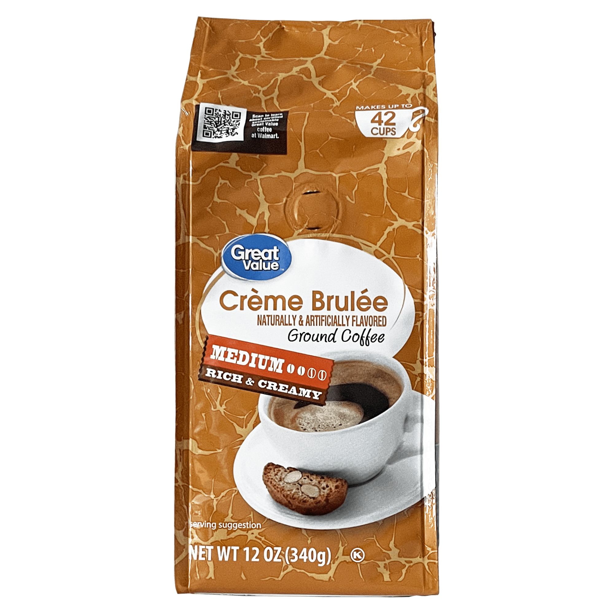 (6 pack) Great Value Crème Brulee Medium Roast Ground Coffee, 12 oz, Bag