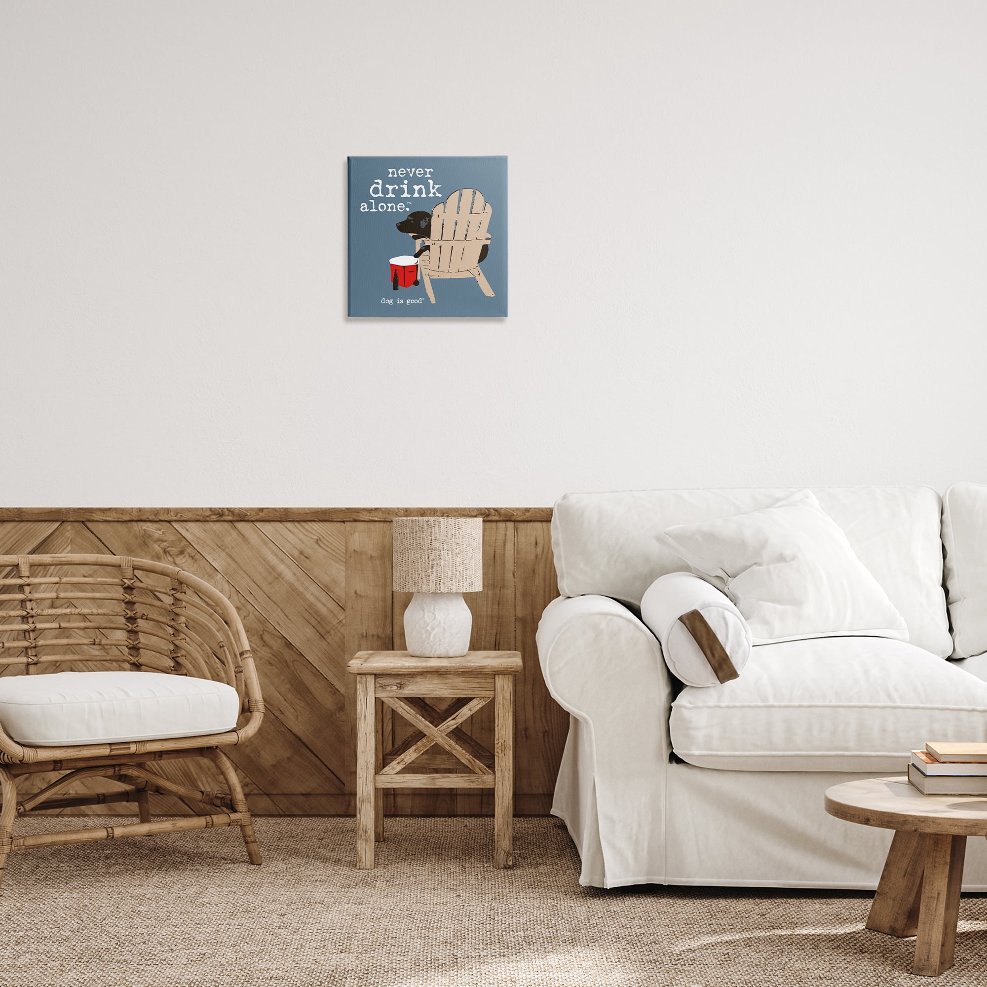 Stupell Industries Never Drink Alone Phrase Animals Painting Wrapped Canvas Art Print Wall Art, 17 x 17