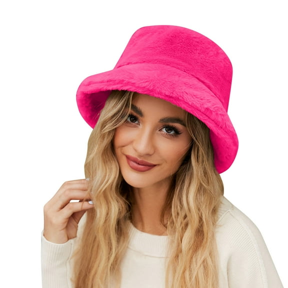 HJYCHN Solid Color Fisherman Bucket Hat For Women Warm Winter Casual Outdoor Comfort Hot Pink One Size