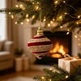thumbnail image 3 of Striped Christmas Ball Ornament, 3.4x3.1x3.1in Foam Hanging Decor, Elegant Red Gold Glossy Finish, for Christmas Tree Holiday Display, 3 of 5
