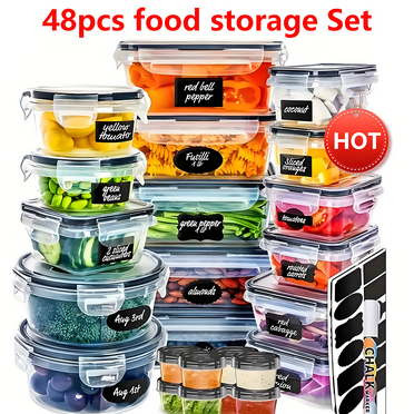 EGUOO 48-Piece BPA-Free Food Storage Containers - 24 Lids & 24 Boxes, Airtight Plastic Keep Fresh Set, 7.7x5.1x2.7in