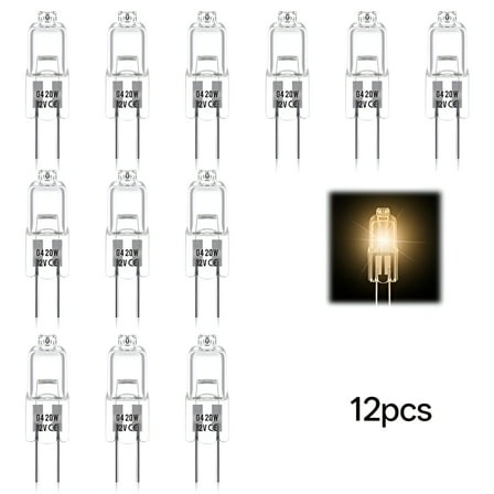 HIBIBUD G4 Halogen Light Bulbs,20W 12V Halogen Light Bulbs Warm White Dimmable,2 Pin Clear Capsule Lamp Bulb 12 Pcs