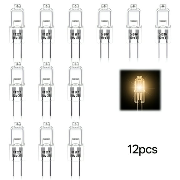 HIBIBUD G4 Halogen Light Bulbs,20W 12V Halogen Light Bulbs Warm White Dimmable,2 Pin Clear Capsule Lamp Bulb 12 Pcs