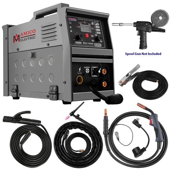 Amico MIG-140GS, 140-Amp MIG/MAG/Flux-cored/Lift-TIG/Stick Arc DC Inverter Welder, 115/230V Dual Voltage Welding, Compatible Spool Gun: SPG15180 & SPG15250