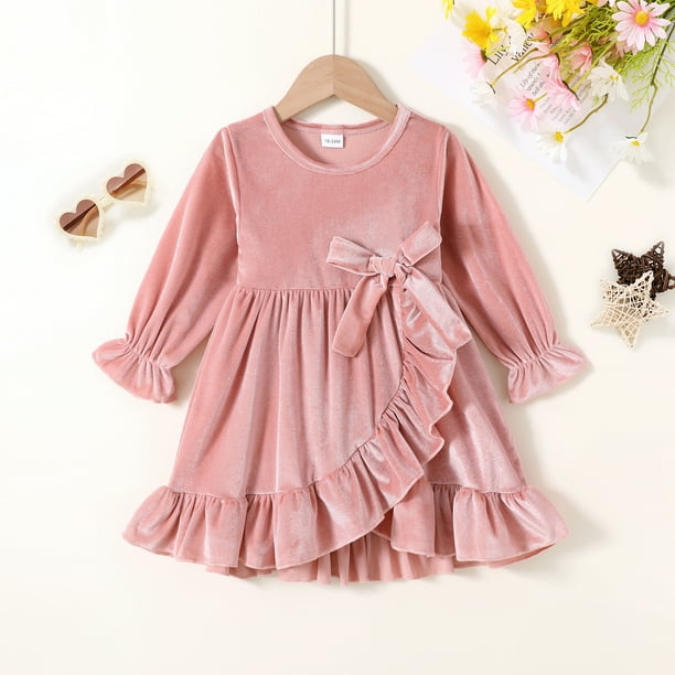 Younger Tree Kids Toddler Dress Baby Girls Fall Dresses Ruffle Long Sleeve  Bowknot Casual Winter Dress for 2-3T - Walmart Business Supplies