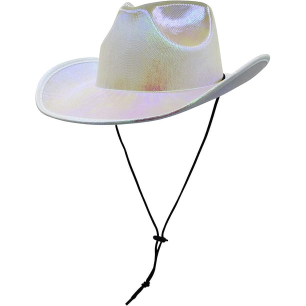 Neon Sparkly Glitter Space Cowboy Hat Fun Metallic Holographic Party