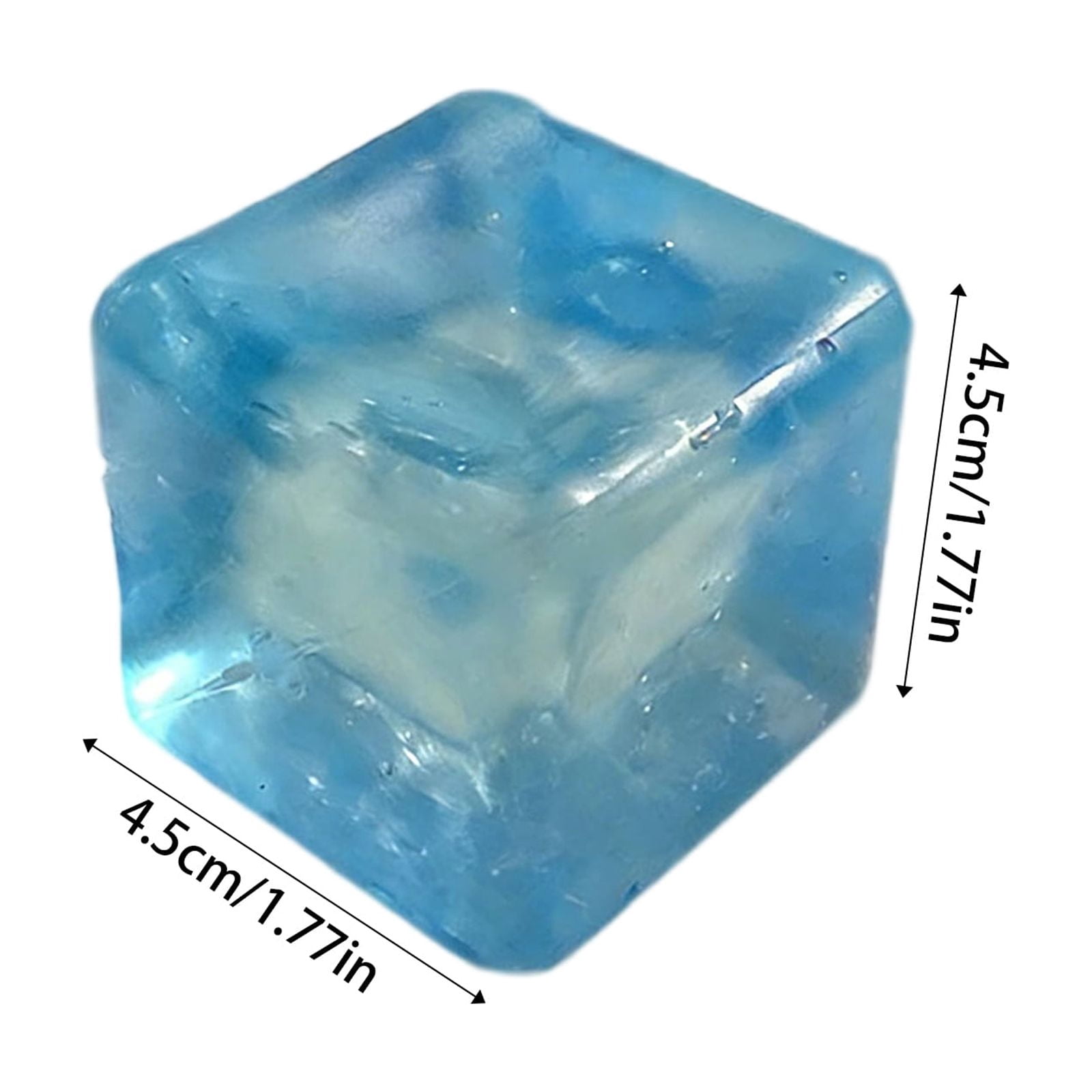 Ice Cube Shape Squeeze Stress Reliever, Sky Blue with Snow Cluster Inside, Soft Slow Rising Texture Decorative Ornament for Office Home Desktop