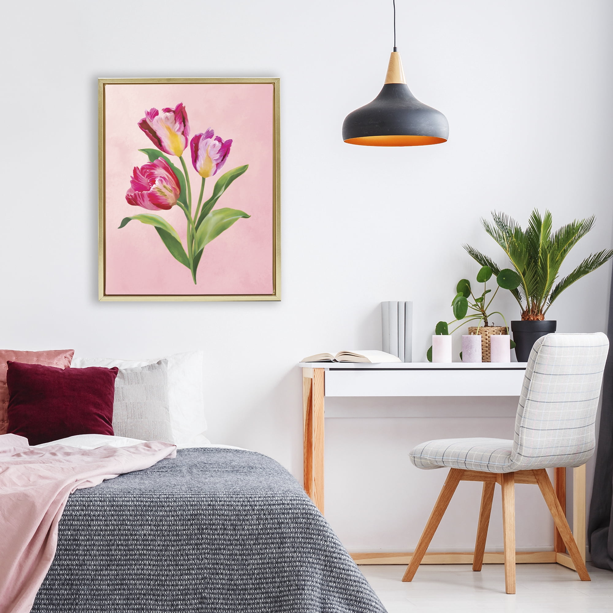 Stupell Industries Vibrant Magenta Tulips Gold Framed Floater Canvas Wall Art, design by Diane Neukirch