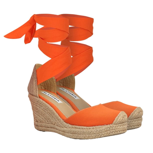 Alpargata Punta Cerrada De Plataforma Virginia Con Yute Lona Premium Naranja Para Mujer